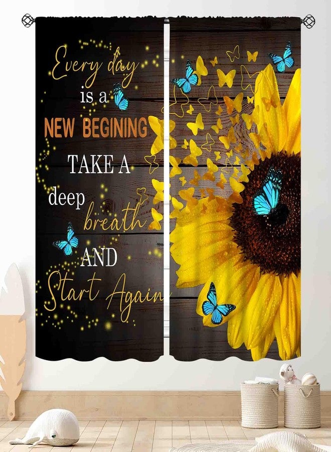 TKUYO Sunflower Curtains, Rustic Black Yellow Flower Positive Quotes Inspirational Butterfly Farmhouse Country Window Drapery Treatments for Bedroom Living Room Kitchen Bathroom 2 Panels, 42"x45" Inch - Image 1